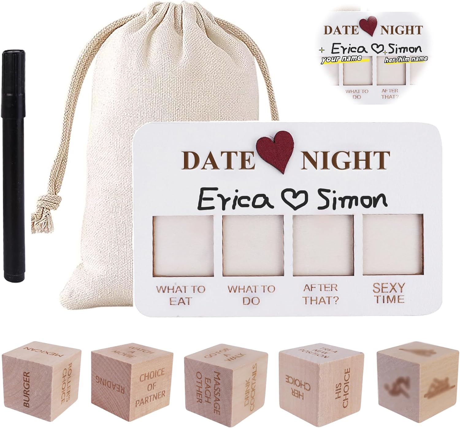 Date Night Dice,Couples Decision Dice for Romantic Ideas,Wooden Dating Fun dice, Love Dice, Date Ideas, Birthday Gifts for Boyfriend Girlfriend