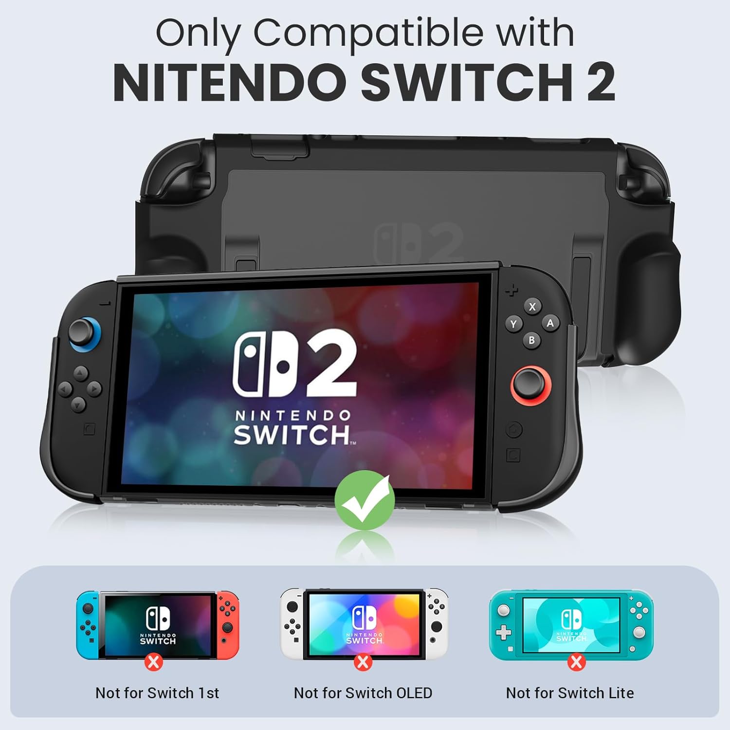 Switch 2 Case with PC Front Cover, Dockable TPU Ergonomic Grip Protective Case for Nintendo Switch 2 (2025), Kickstand-Compatible, Shockproof & Anti-Scratch - Image 2