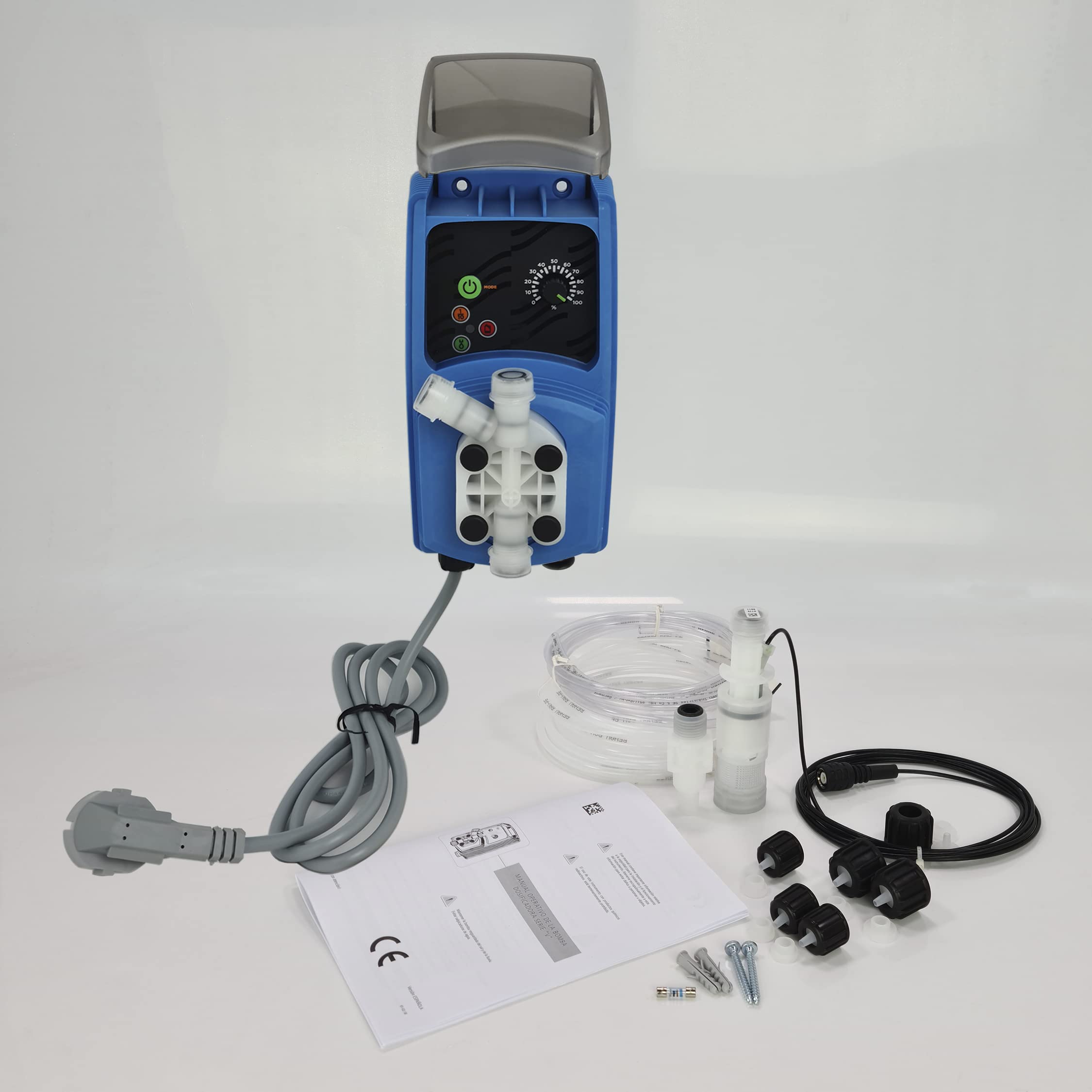 Bomba dosificadora de impulsos electromagnética de membrana con sonda de nivel, caudal constante. Hasta 4 L/H. 7 Bares. Autopurgante. Para su uso con productos gaseosos como Peróxido de Hidrógeno.