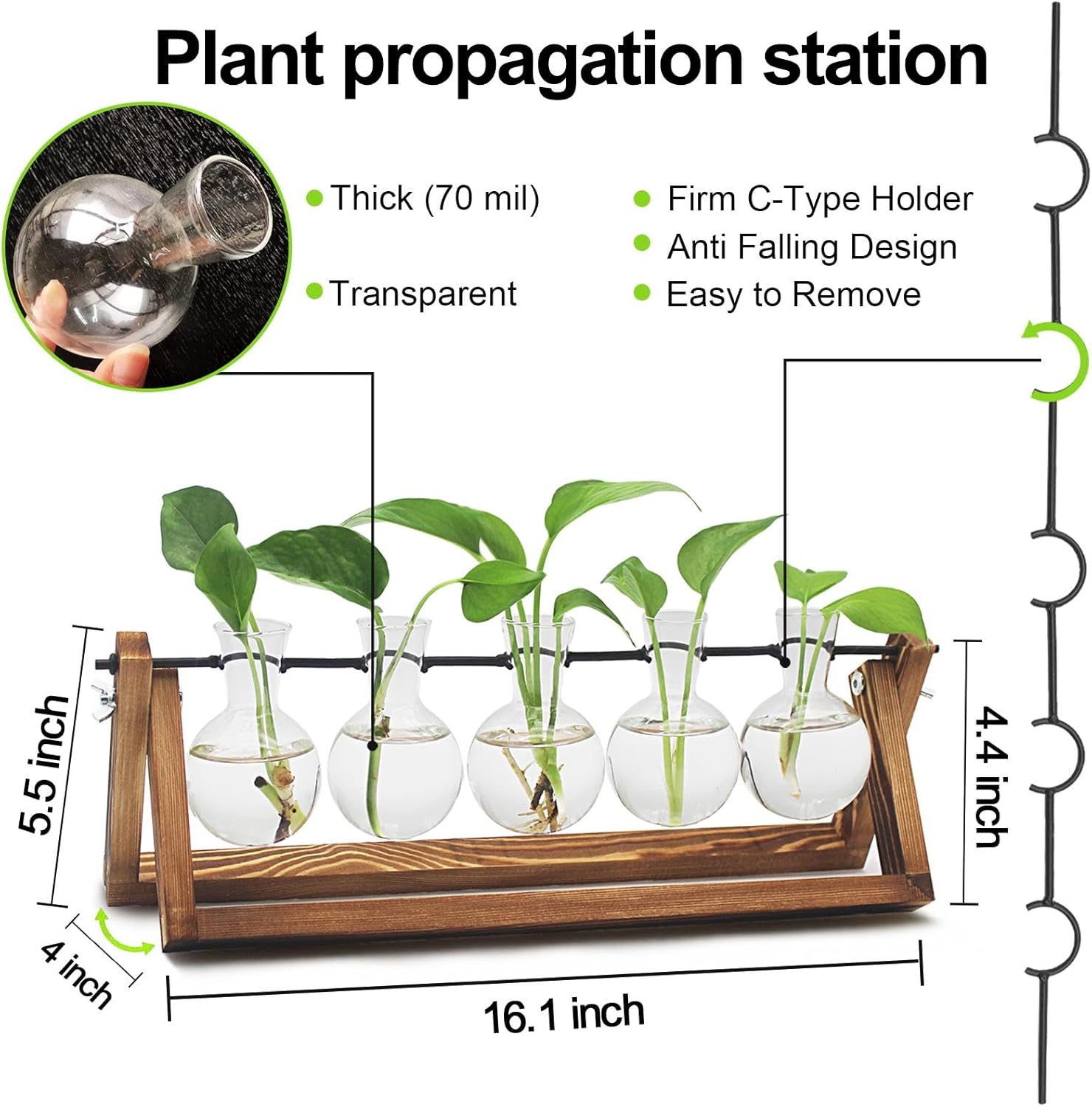 Plant Propagation Station, Propagation Vases for Plants, Unique Gardening Birthday Gifts for Women Plant Lovers Mom Best Friend - 5 Bulb Glass Vases - Image 2