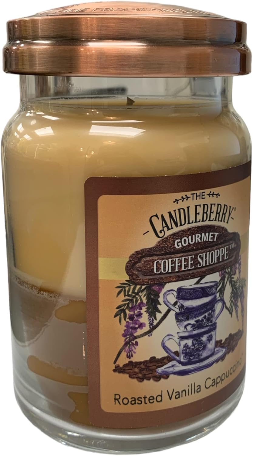 Candleberry Candles | Gourmet Coffee Shoppe Collection | Strong Fragrances for Home | Hand Poured in The USA | Highly Scented & Long Lasting | Large Jar | (Roasted Vanilla Cappuccino)