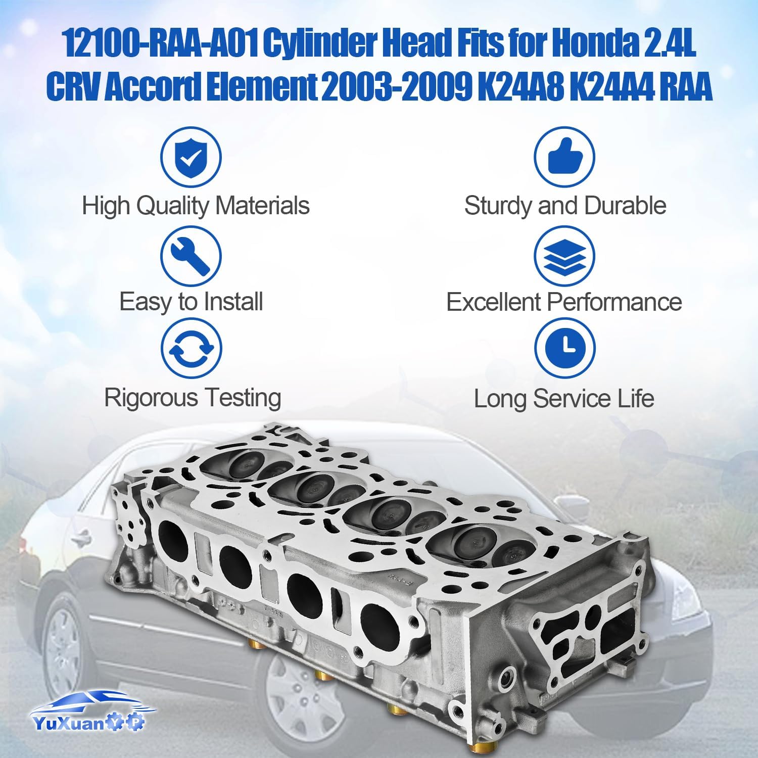 12100-RAA-A01 Cylinder Head Fits for Honda CRV Accord Element 2.4L 2003-2009 K24A8 K24A4 RAA 12100-RAA-A00