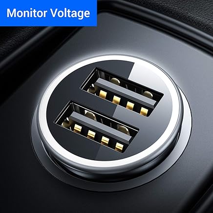 Cargador de Coche con Doble USB Puerto Cargador M?vil 4.8A/24W [Todo Metal] [Indicador de Estado del Voltaje del autom?vil] Adaptador Autom?vil con Fast Charging Mini para Phone, Samsung y m?s (Negro)