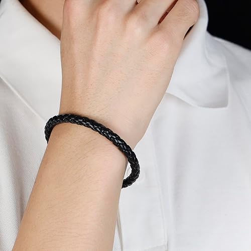 Miniatura 6 de Eigso Pulseras unisex de cuero trenzado para hombres y mujeres, pulseras de acero inoxidable con cierre de acero inoxidable para hombre y mujer,