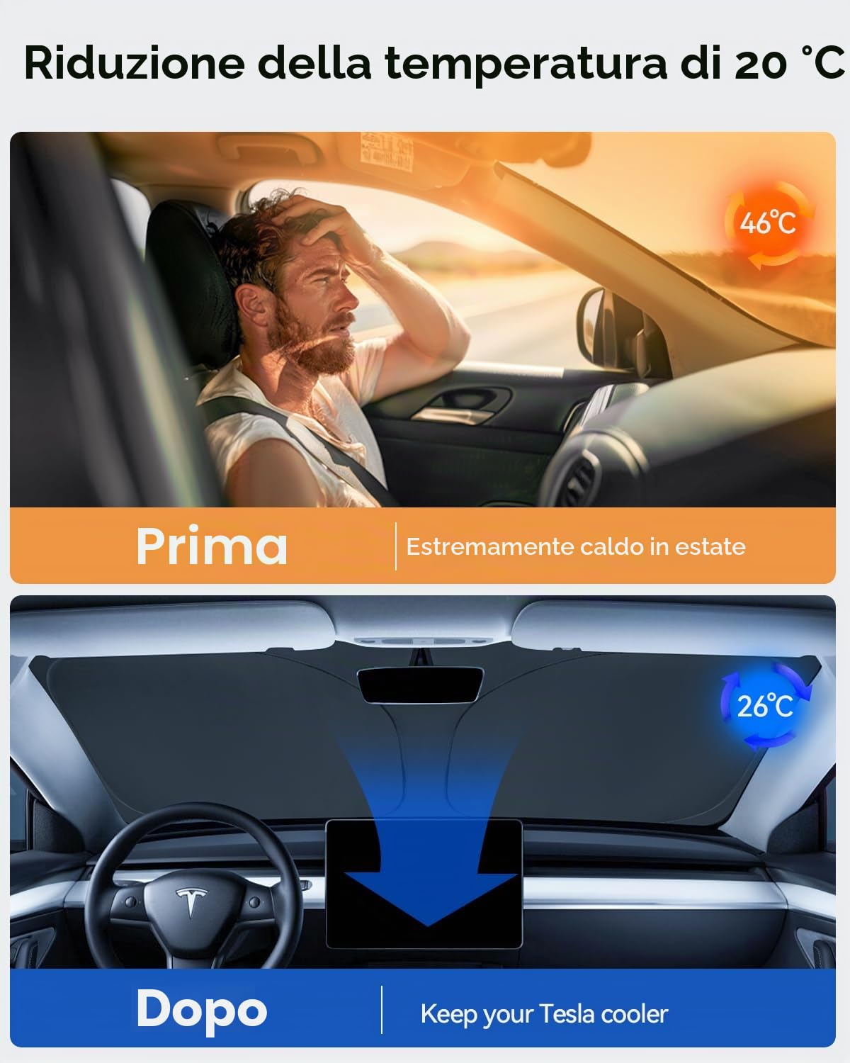 Paravento Parabrezza per Tesla Model 3/Y Parasole Pieghevole con Borsa di Stoccaggio Blocca i Raggi UV Ombrello Model 3/Y 2018-2026 Highland Juniper Accessori