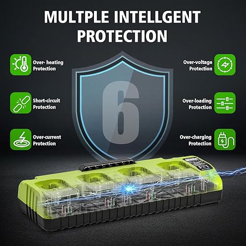 Miniatura 6 de Reemplaza la estación de carga multibatería Ryobi de 18 V y 4 puertos con USB dual, compatible con batería Ryobi de 18 V y soporta carga rápida para