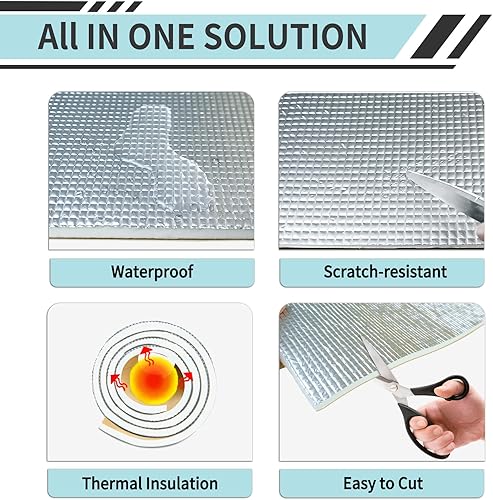 Miniatura 4 de TroyStudio Manta de aislamiento acústico para lavavajillas, 13 x 157 x 0.2 pulgadas, lámina de espuma PEF acústica autoadhesiva, escudo de calor con