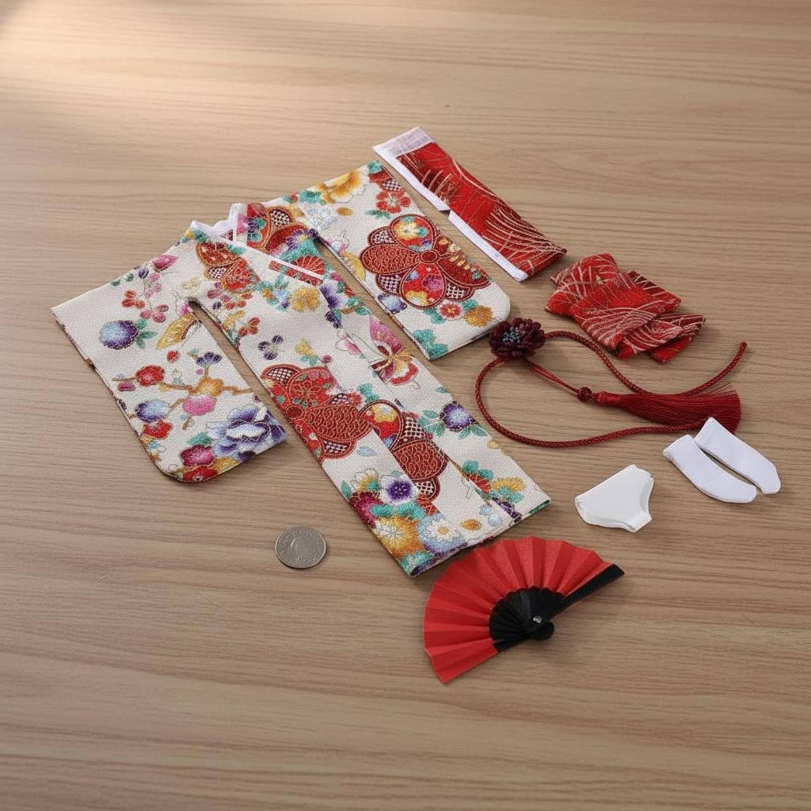 Vestido Kimono para Muñeca Traje Ropa Conjunto Accesorios Tela con Cuerda Cintura Calcetines Diseño Tradicional Ajuste 1/6 para Figura Femenina , Corto , A