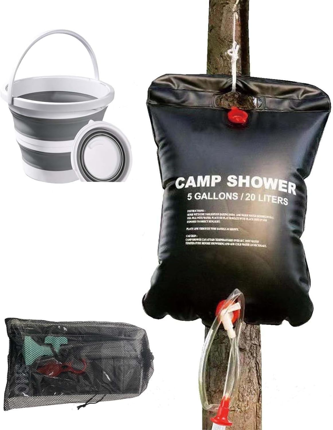 Portable Shower for Camping, Outdoor Camping Shower Bag 5 Gallon/20L, Waterproof Shower Bag with Collapsible Water Bucket, Shower Kit for Hiking, Car Travel, Picnic, Climb, Beach Trips