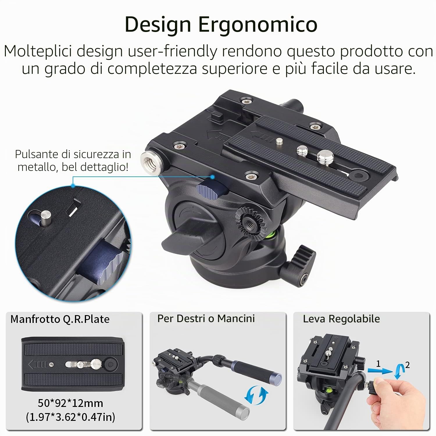 Trípode de cámara profesional Innorel F60, cabezal fluido panorámico con tornillos de 1/4 y 3/8 pulgadas, placa deslizante para cámaras DSLR, videocámaras, monopié, carga máxima de 22 lb / 10 kg