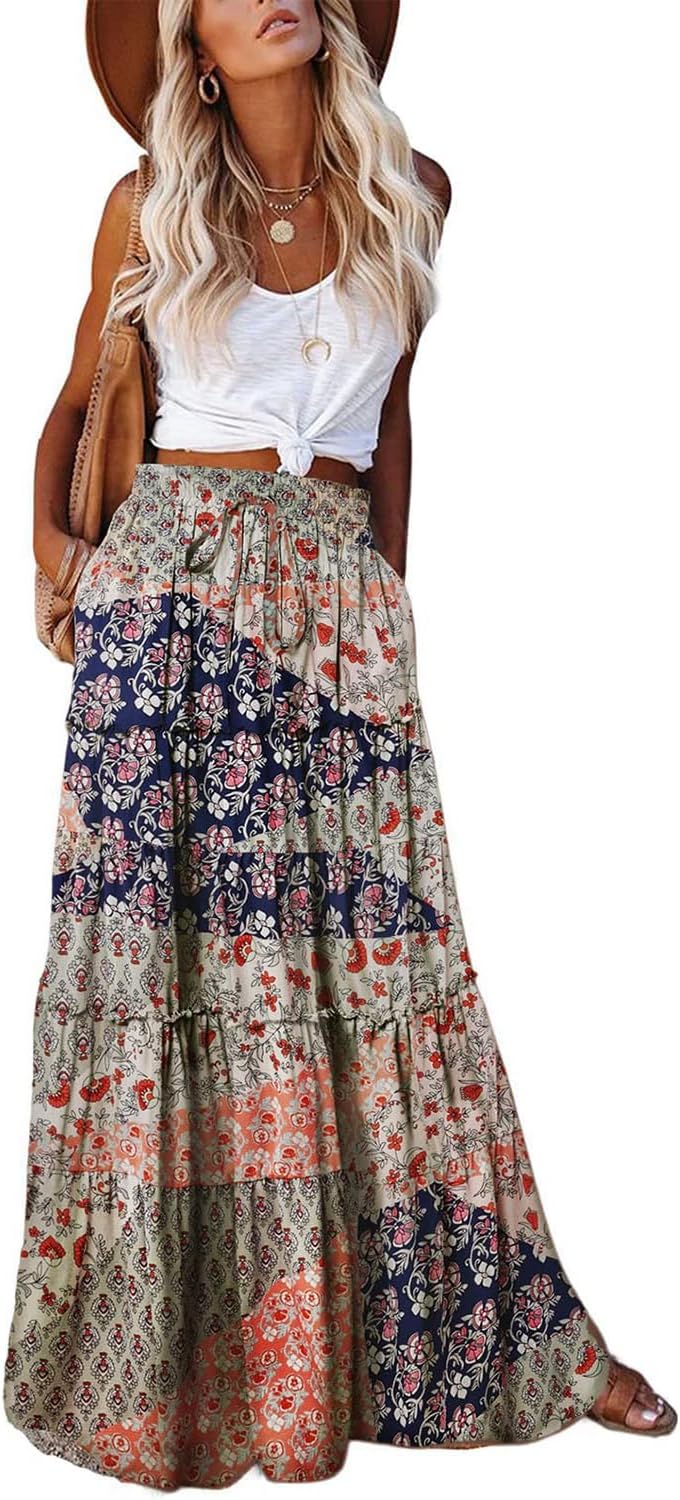 Women’s 2025 Summer Skirt High Waist Flowy A Line Boho Skirt Maxi Skirt with Pockets Women’s 2025 Summer Skirt High Waist Flowy A Line Boho Skirt Maxi Skirt with Pockets