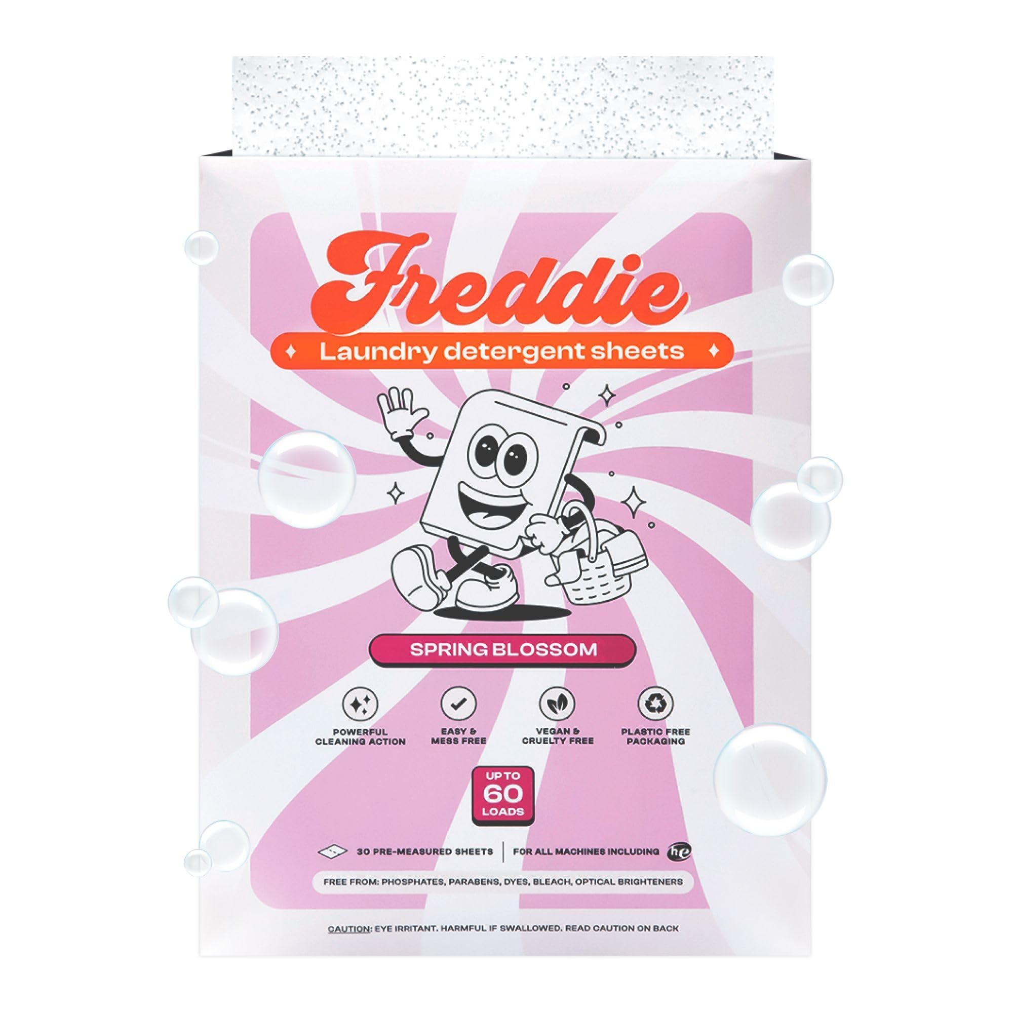 Freddie Laundry Detergent Sheets - Recyclable Packaging - No Mess Strips - 60 Loads - Floral Spring Blossom Scent