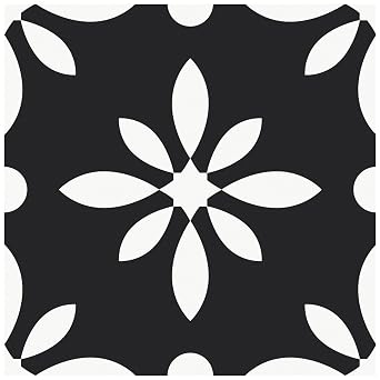 MORCART Peel and Stick Floor Tile, Vinyl Flooring Waterproof, Self-Adhesive DIY Flooring for Bathroom, Kitchen, Fireplace, Bedrooms, Wall 20PCS,7.87" x 7.87",Black+White Flowers,FT-1625