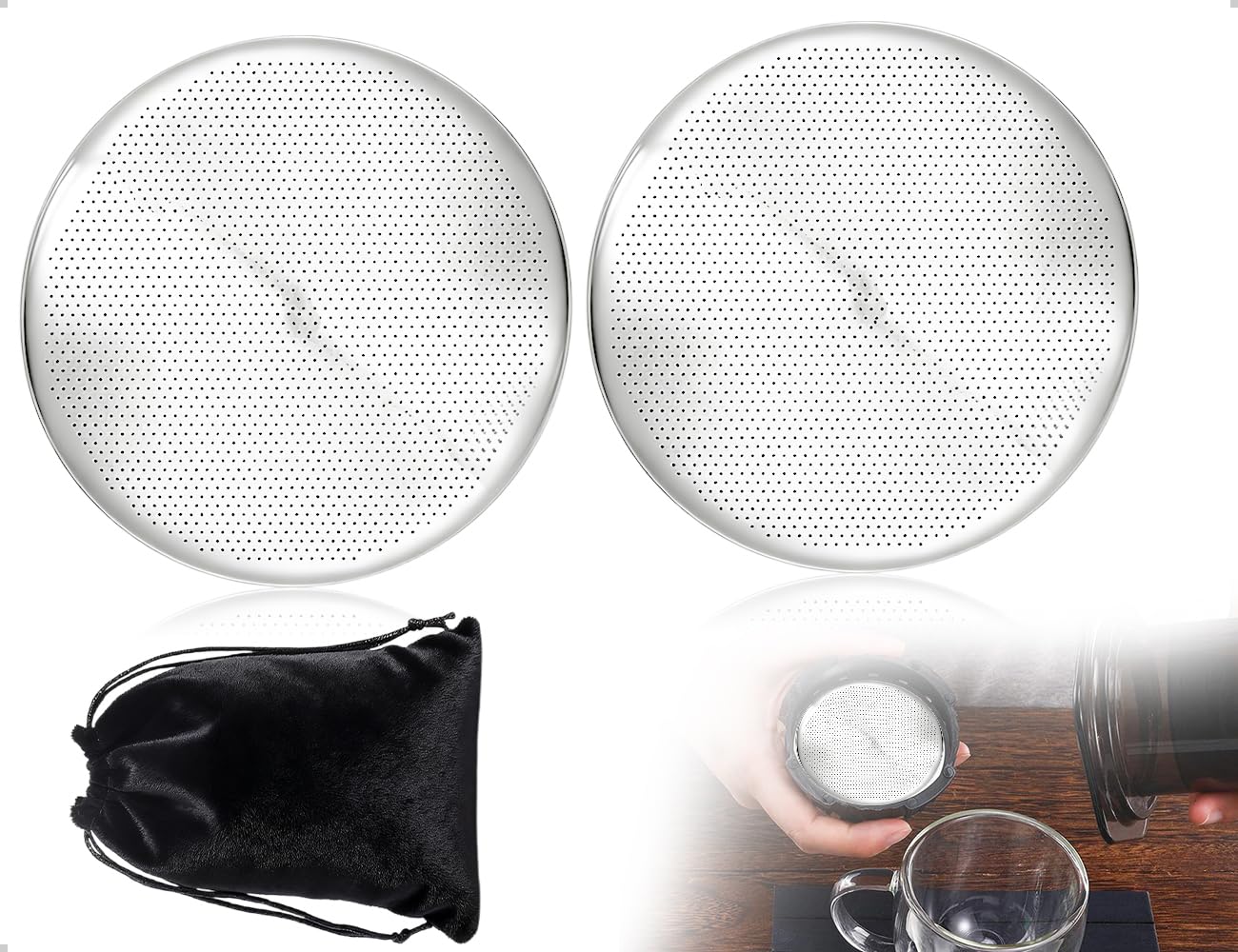 2 Filtry do kawy, mikrofiltry metalowe, wielokrotnego użytku i możliwe do prania, kompatybilne z maszynami do kawy AeroPress, używane do włoskiej i amerykańskiej kawy