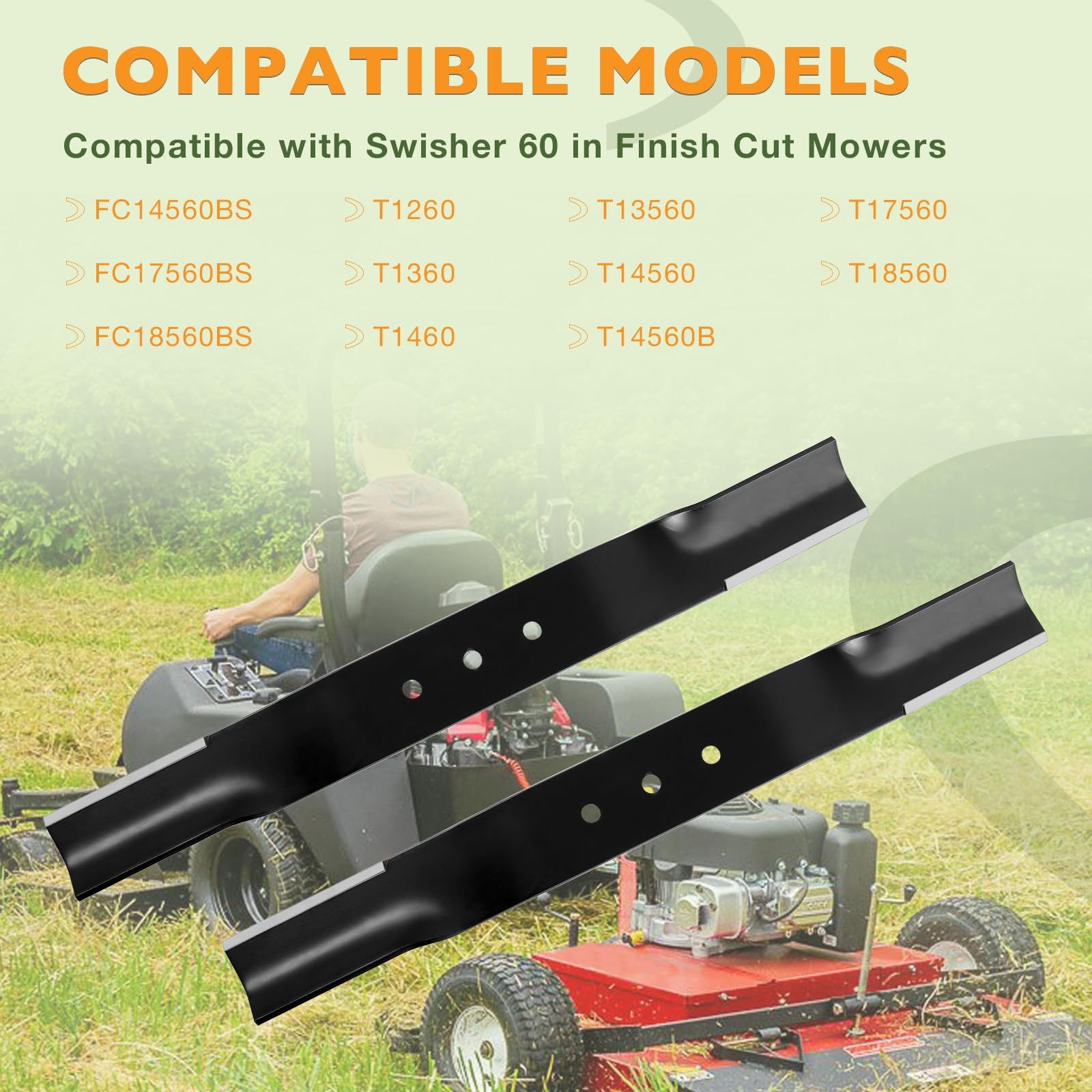21054 - Juego de cuchillas para cortacésped compatible con cortacésped Swisher Finish, cuchillas de cortacésped 9037 de 20.5 pulgadas, correa trapezoidal 5058 de 122 pulgadas y correa de cortacésped
