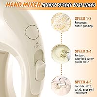 Vista 2 de Batidora de mano eléctrica portátil de 5 velocidades - Mezclador de cocina con 5 accesorios de acero inoxidable, batidor y batidor de alimentos