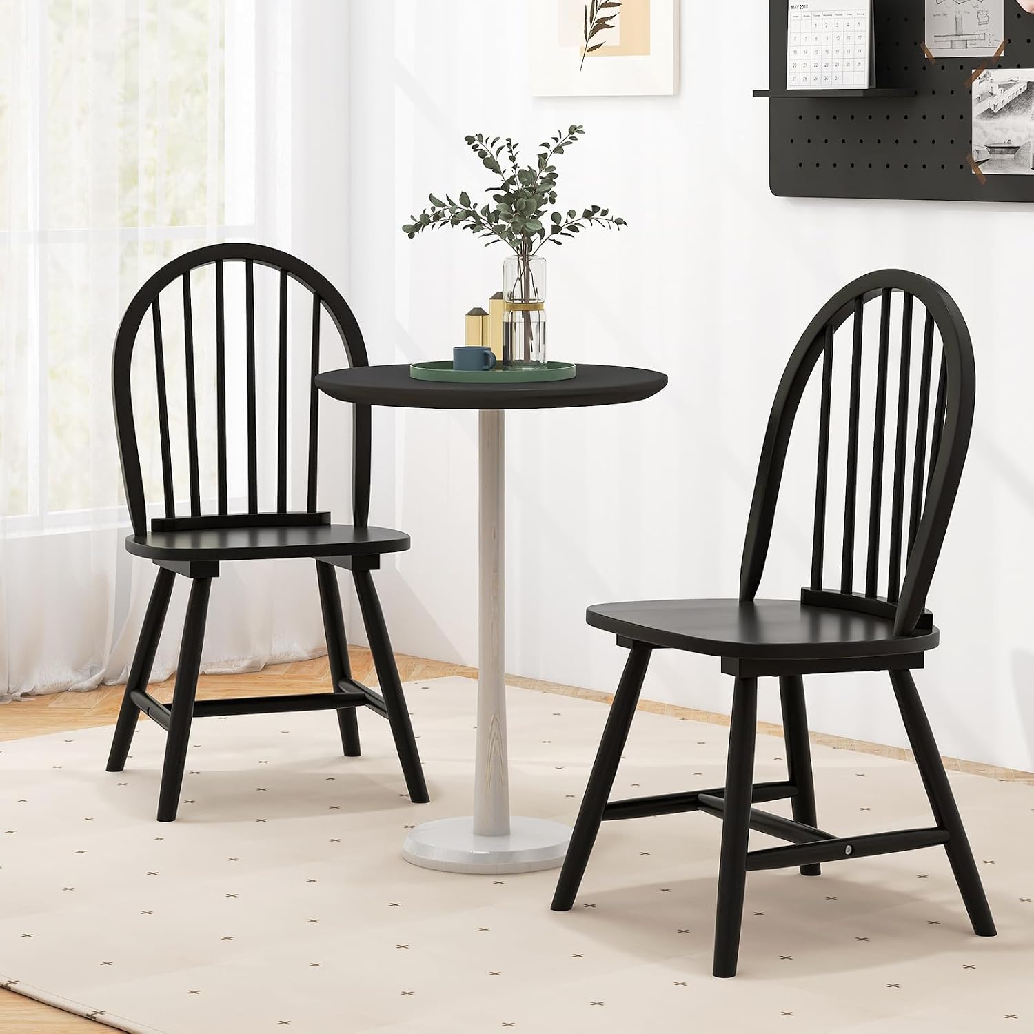 WATERJOY 18 Inch Wood Black Dinning Chairs Set of 4, High Back Spindled Rubberwood Winsome Seating Chair for Kitchen Living Room Farmhous