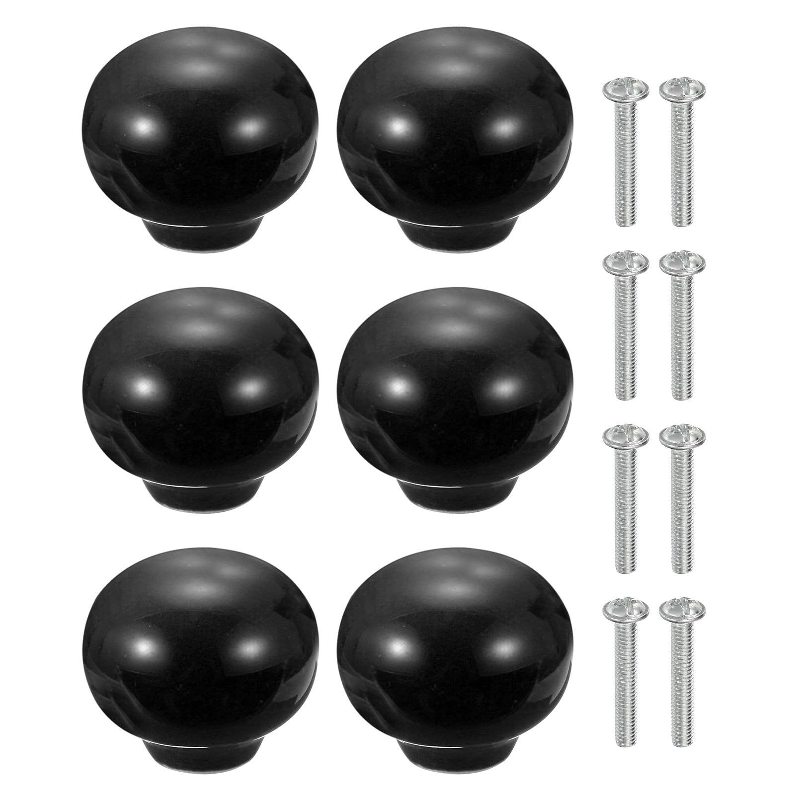 Boutons d'armoire en céramique noire 3,3 cm lot de 6 poignées rondes sourcing map avec vis de montage
