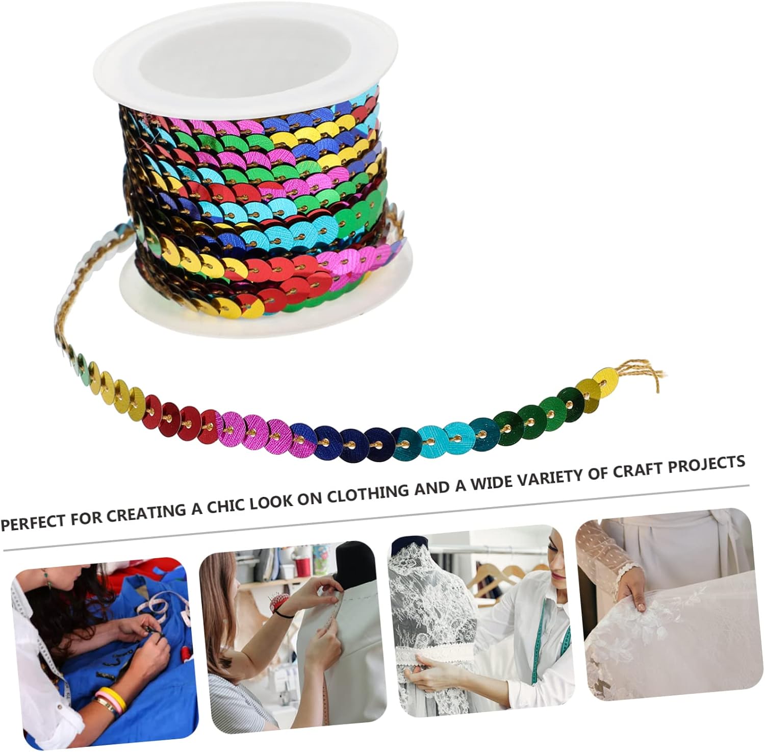 OSALADI 10rolls Paillette String Sequins Trim for Craft Embellishments for Costumes Hair Accessories Bags and Party Decorations and