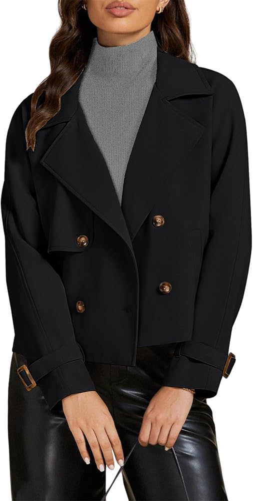 Amazon.com: Cropped Trench Coat for Women,Casual Double Breasted