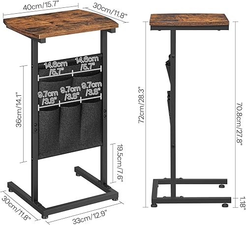 Miniatura 3 de HOOBRO C Shaped End Table, 28.3" Small Side Table for Couch, Sofa Table with Storage Bag, Small Side Table for Living Room, Bedroom, Sturdy Frame