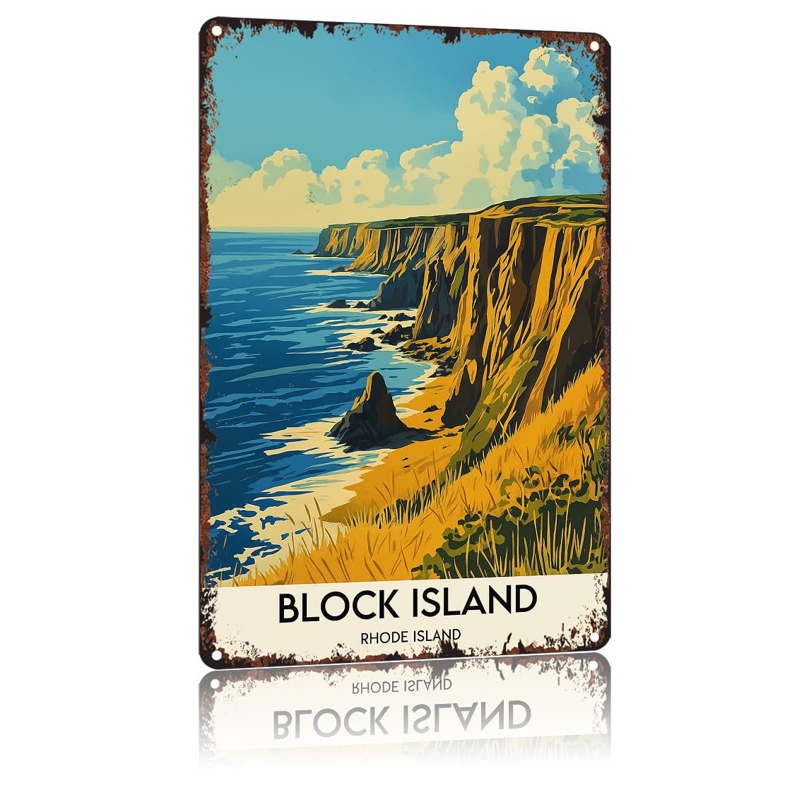 Block Island Rhode Island Themed Sign, Funny Vintage Metal Plaque, Aluminum 12 x 8 Inch for Home