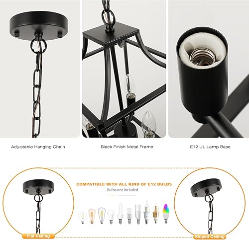 Miniatura 5 de Lámpara colgante de farol, lámparas colgantes negras, 3 luces colgantes de farol negro, 9.4 pulgadas, iluminación colgante ajustable de granja para