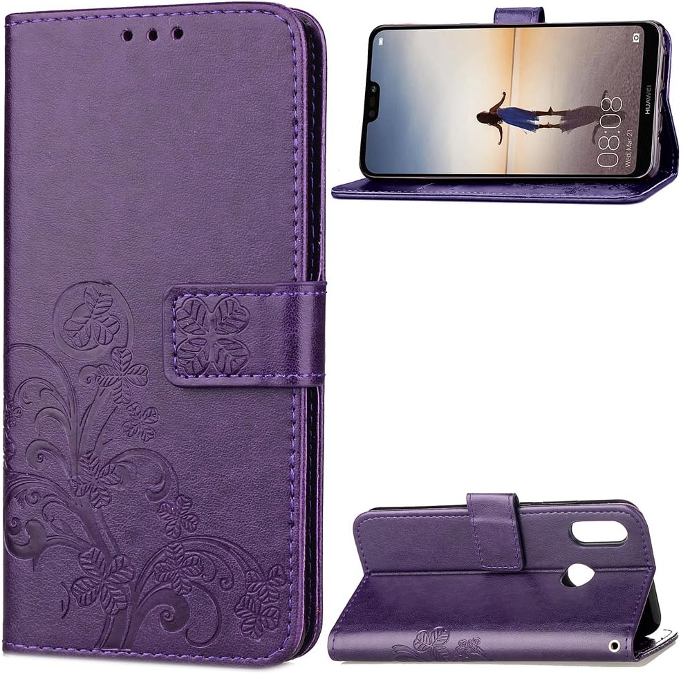 Dazzled Premium Quality Leather Book Style Wallet Flip Case Cover With Credit Card & Money Slots For Huawei P20 Lite (PURPLE)