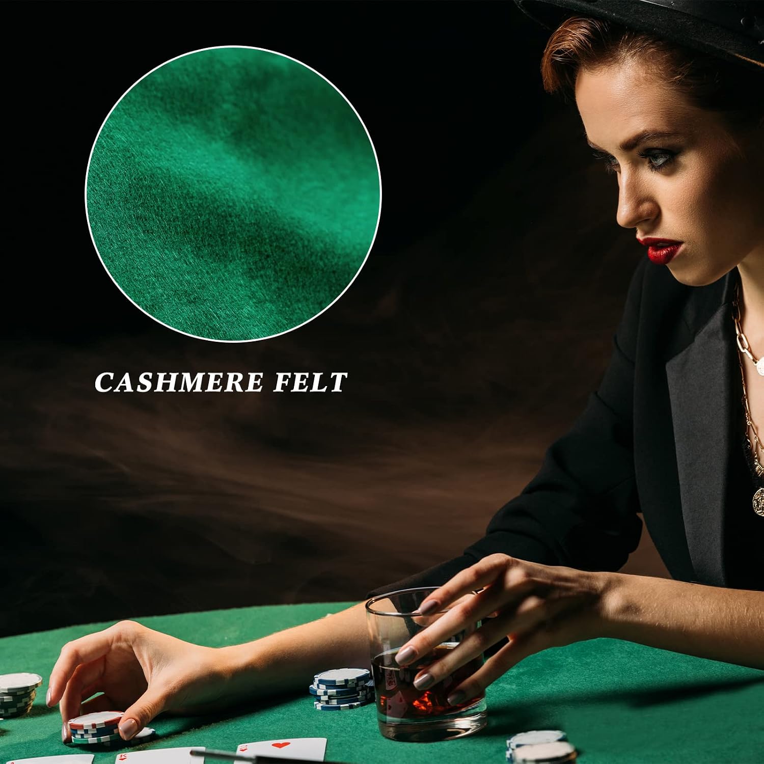 Newwiee Green 36 Inch Felt Card Game Tablecover Round 36in to 48in Tablecloth Poker Table Cover Round Elastic Table Mat for Playing Cards Mahjong