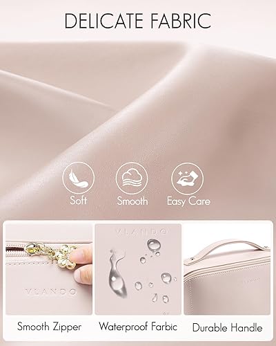 Miniatura 3 de Vlando Bolsa de cosméticos de viaje - Bolsa de maquillaje, bolsa de cosméticos impermeable de cuero PU, blanco albaricoque, Moda