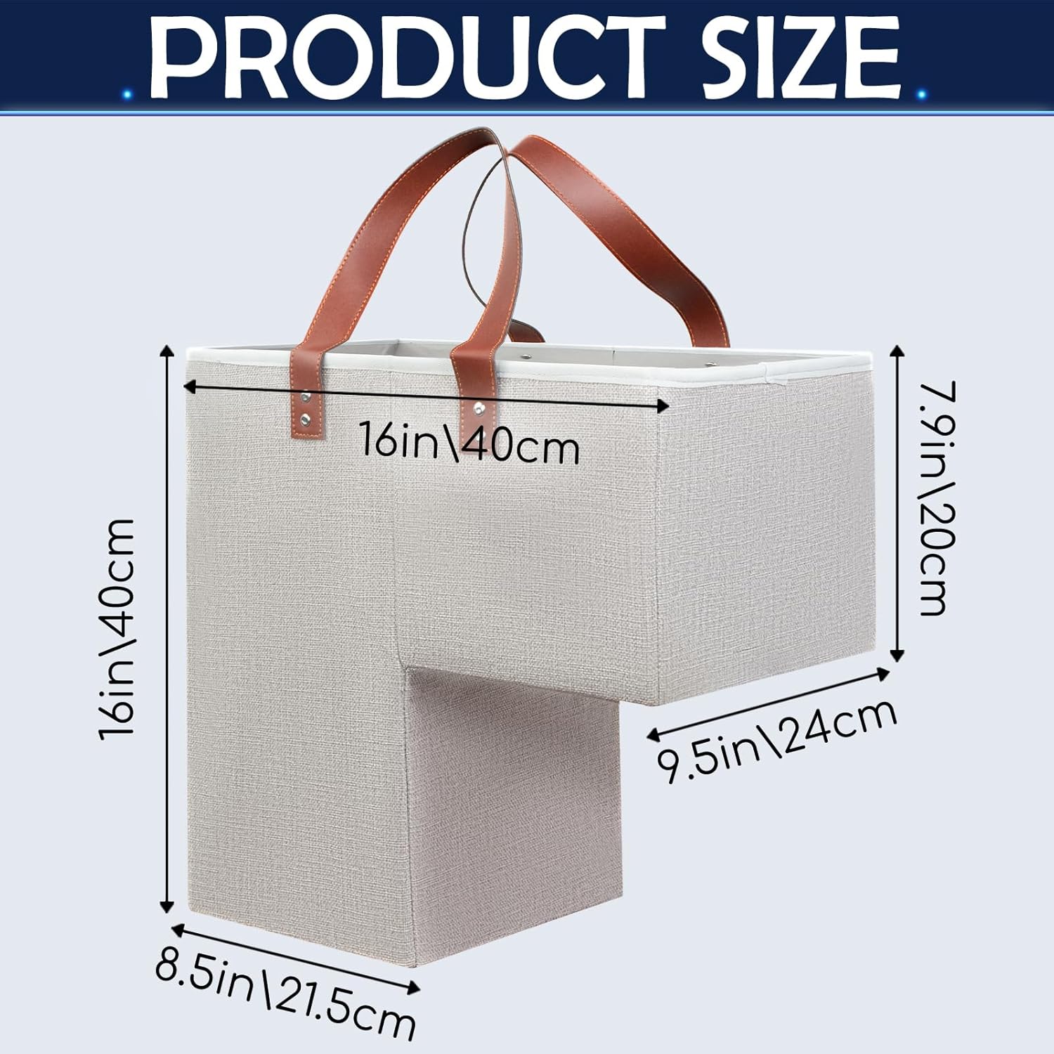 Stair Basket Storage,Foldable Step Organizer with Leather Handle & Side Pocket,Laundry Staircase for Wooden & Carpeted Stair,Woven Home Storage Bins Household Essentials