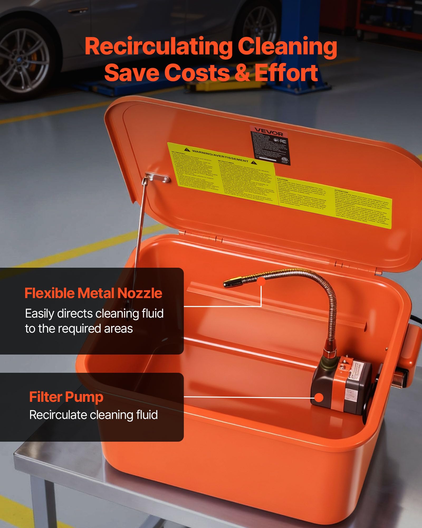 VEVOR Lavadora de Piezas para Taller 19 L, Capacidad de Disolvente de 13 L, Caudal de Salida de 1,5 L/min, Mesa de Limpieza de Dispositivo con Bomba Eléctrica para Cojinetes de Ruedas, Engranajes