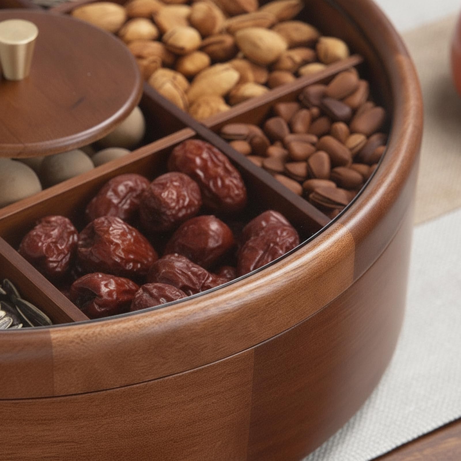 Qianly Organizador Aperitivos con Compartimentos Multicompartimento Caja Aperitivos con Tapa Redondo Banja Dividida para Invitados