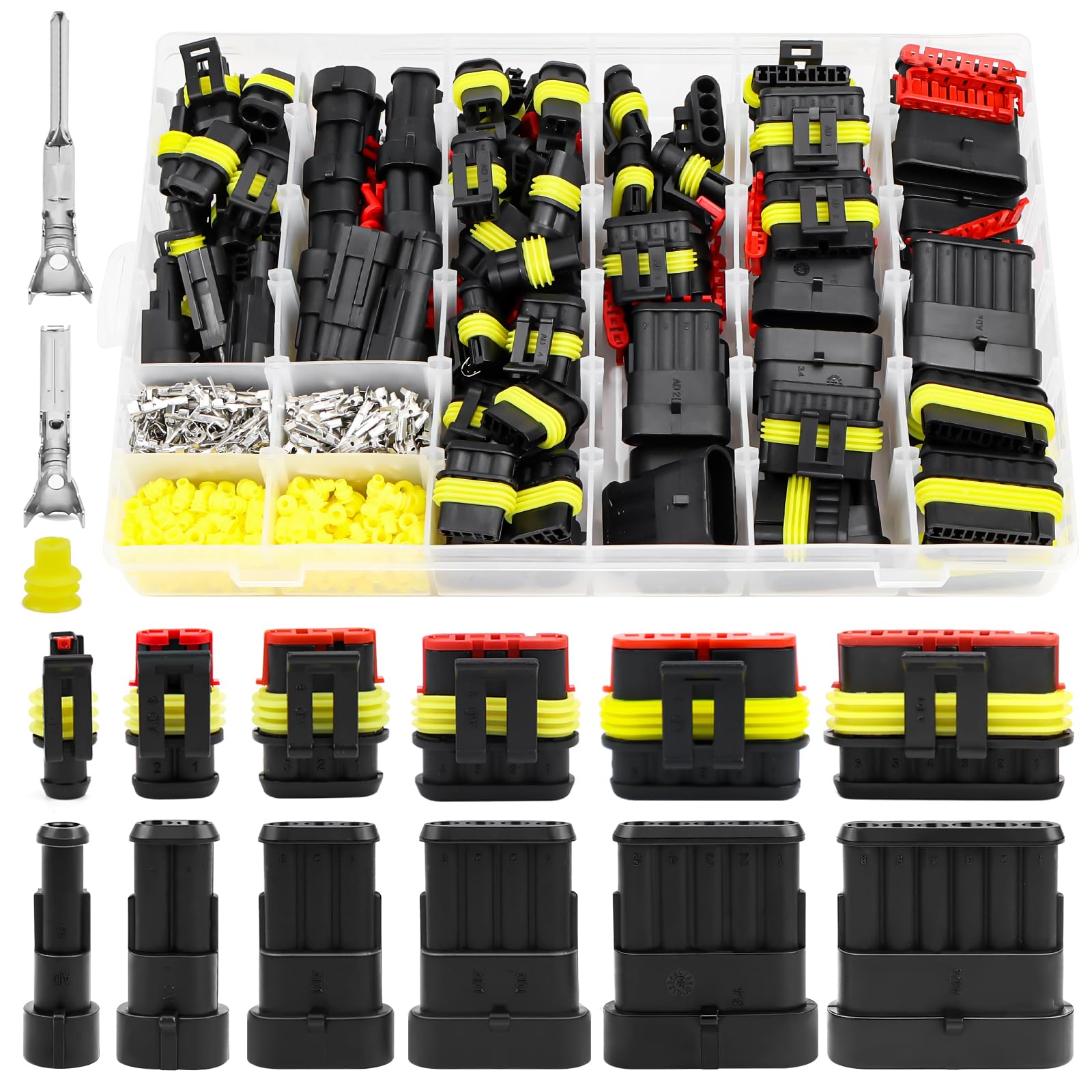 808 Pièces Imperméable à l'eau Connecteur Kit, Connecteur Electrique de Voiture 1/2/3/4/5/6 Broches, Connecteur Automobile, Connecteurs Étanches pour Voiture Camion Moto