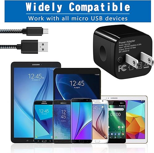 Miniatura 7 de Cable de carga para Android, cable micro USB 2 unidades6 pies con 2 unidades de doble puerto USB cargador de pared de carga rápida compatible con