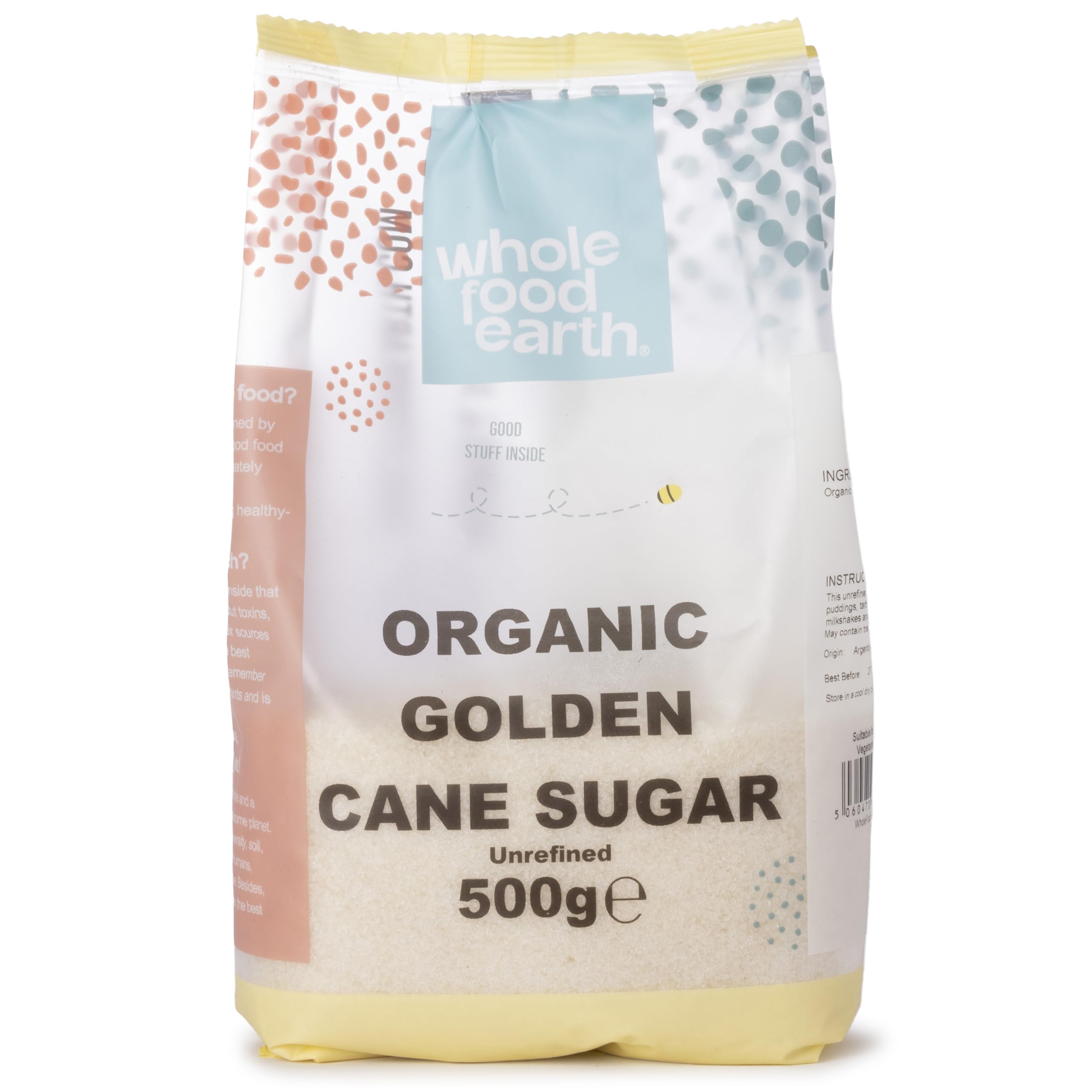 Wholefood Earth Organic Golden Cane Sugar 500g Raw | Unrefined | Vegan | GMO Free | Certified Organic