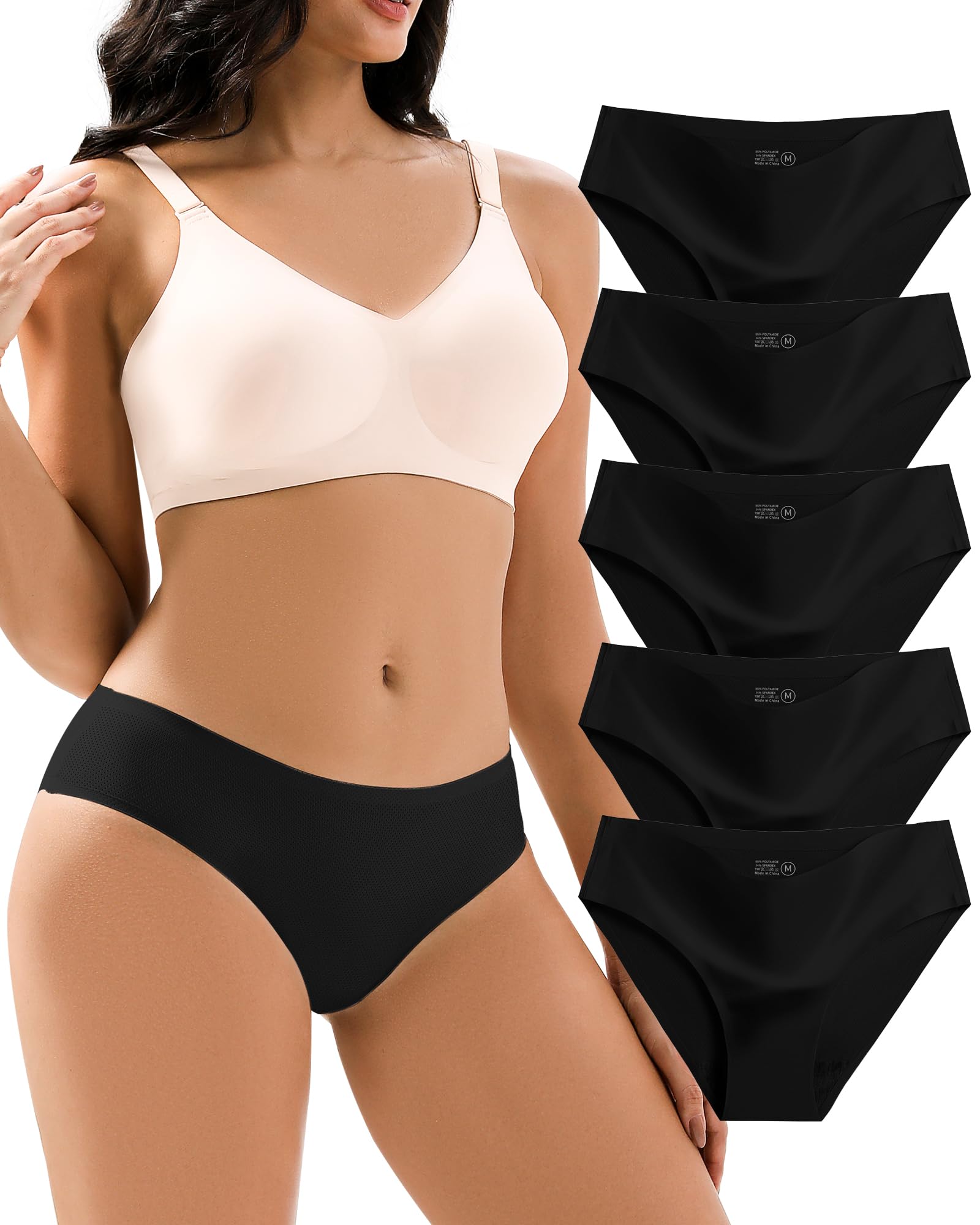 Jaywan Womens Seamless Bikini Cheeky Panties 5 Pack No Show Underwear Breathable Stretchy Fabric Multi-Color for Everyday