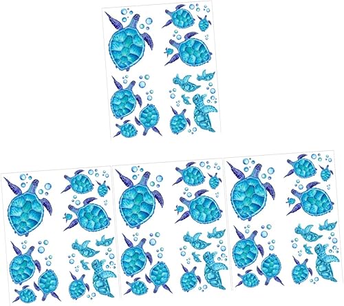 ifundom Decoración de la habitación de los niños, 4 juegos de calcomanías de pared de tortuga azul, calcomanías a prueba de agua, papel de pared de
