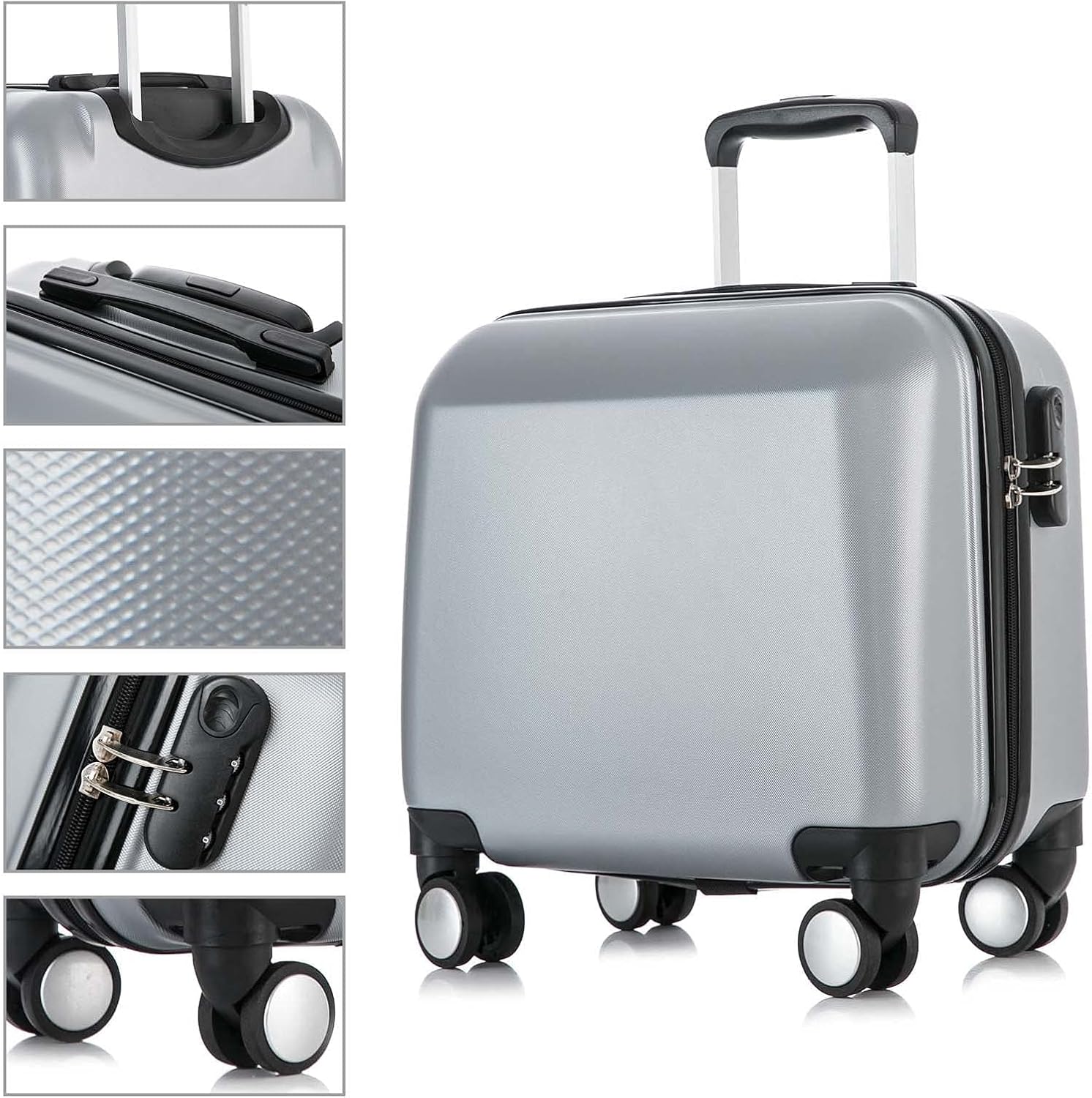 review yotefe 18'' Underseat Luggage with Multi-directional Spinner Wheels Lightweight Hardshell Underseater Carry on Luggage for Airplanes (Silver)