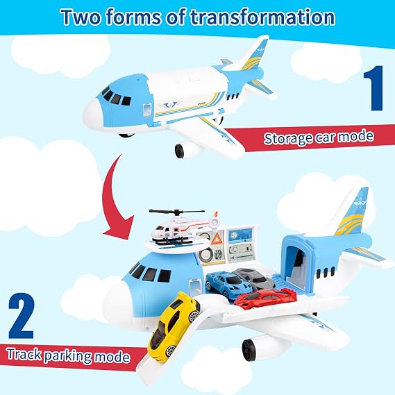 Transport Cargo Airplane, Aeroplane toys for Boys Girls Ages 3+ Year Old | Includes 4 Cars & 1 Helicopter, Viation Toy, Helicopter Toy, Birthday Gift for Kids