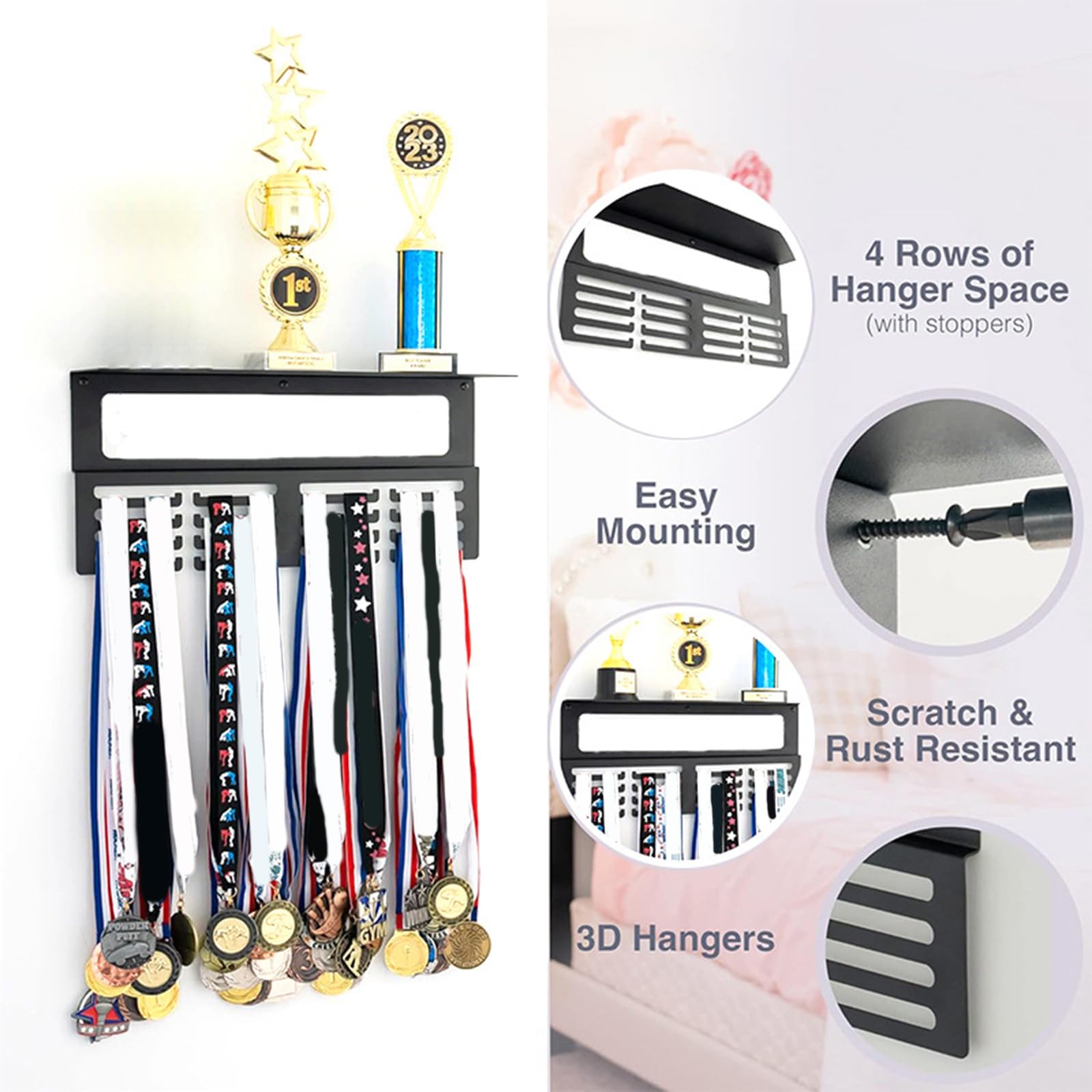 Praktischer Erweiterbarer Trophäen Aufhängeständer Mit Rutschfestem Clip Stabile Metallkonstruktion Für Mehrere Medaillen Sportmedaillen Wandorganisatoren