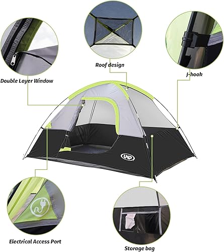 Vista 5 de Camping Tent 2 Person, Waterproof Windproof Tent with Rainfly Easy Set up-Portable Dome Tents for Camping Verde fluorescente