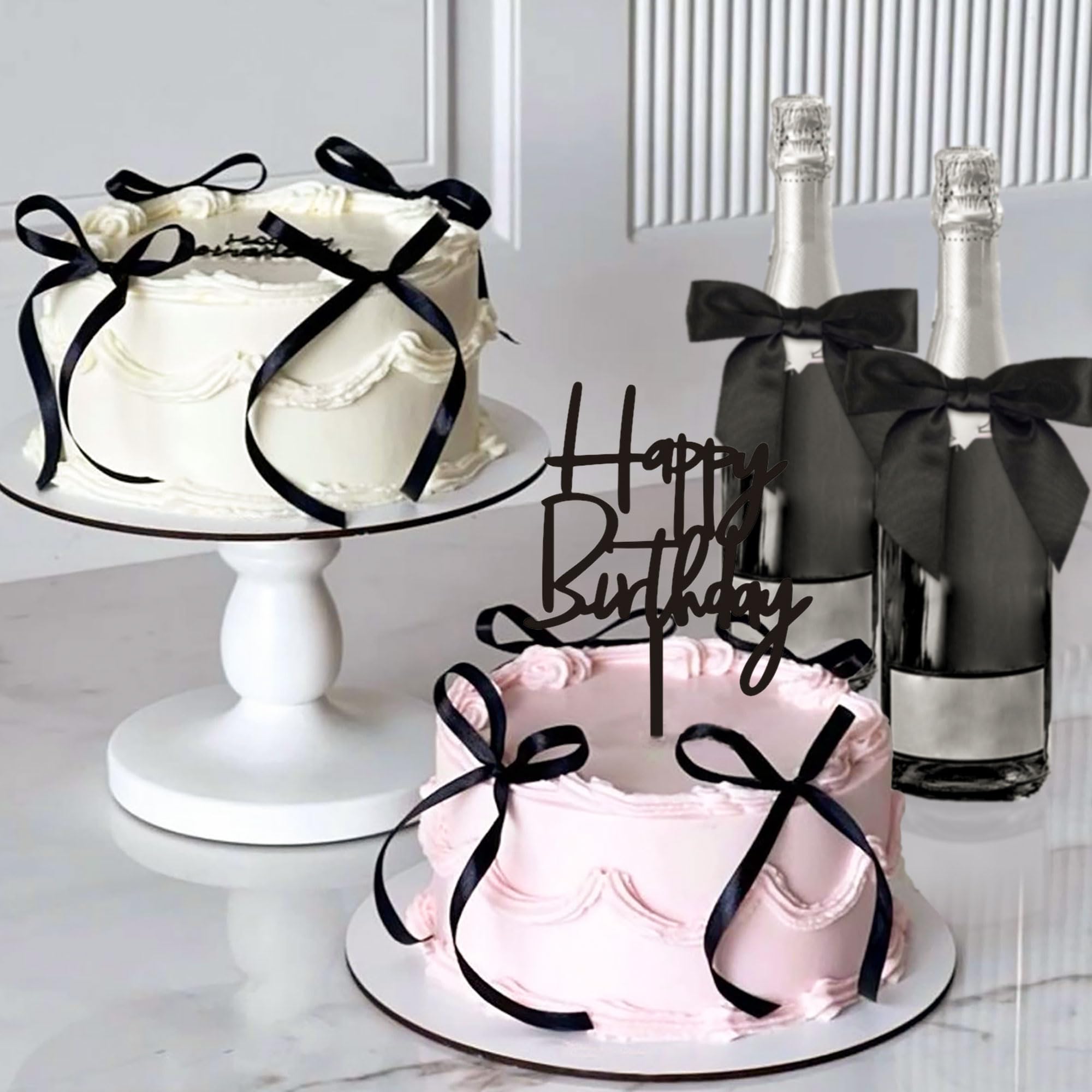 JeVenis Black Bow Cake Topper Coquette Bow Cake Dessert Picks for Black 30th Dirty Thirty Decorations Birthday Rip 20s Birthday Party