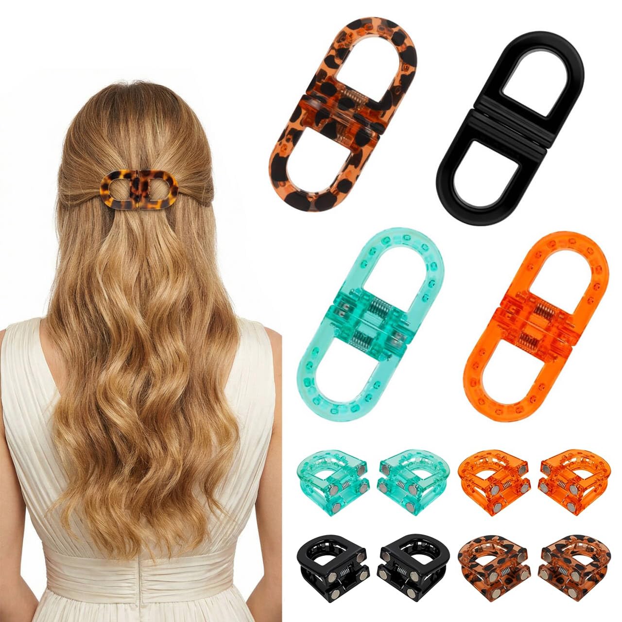 Magnetic Hair Clips for Women, Strong Hold No-Slip Styling Clips, Seamless 2-in-1 Design for All Hair Types, Easy Everyday Hairstyles Accessory, No Crease Professional Sectioning Tool(4PCS)