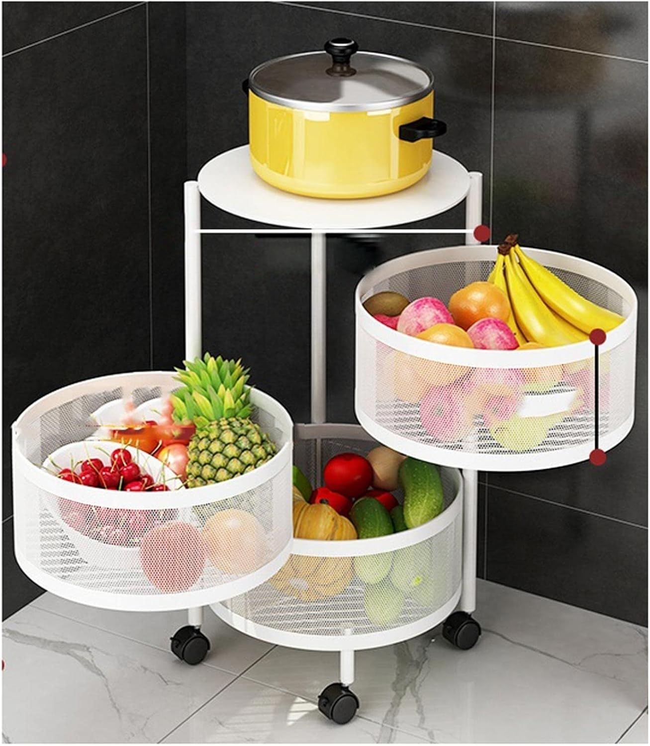 Fruit and Vegetable Storage Cart Round Rotating Multilayer