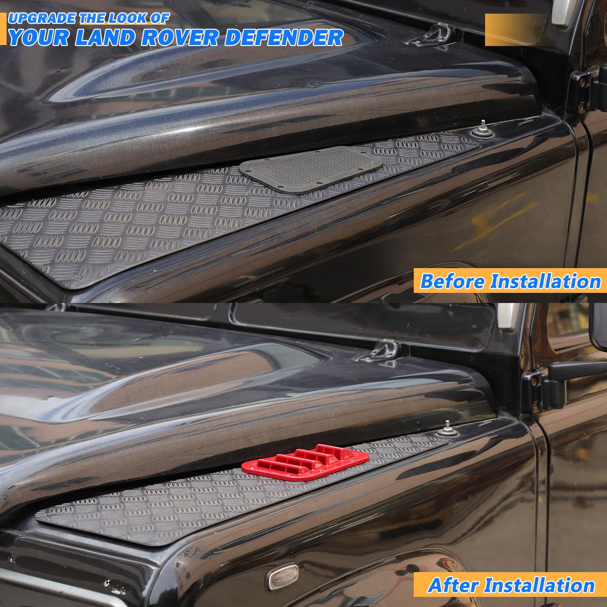 Aluminum Alloy Front Engine Hood Ventilation Cover Compatible with Land Rover Defender 2004-2018 Car Hood Air Vent Cover,Auot Bonnet Air Vents Engine Hood Exterior Accessories (Red)