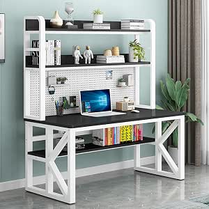Juyphexlon 2-Shelf Industrial Desk Organizer - 80cm/31.5in Steel & Wood Pegboard Workstation Shelf - View #6