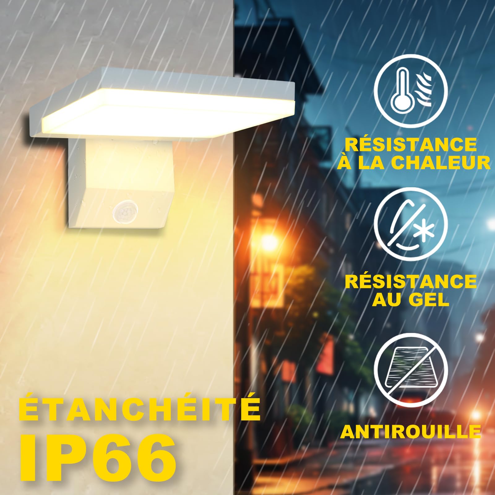 Applique Murale Extérieure 24w Avec Détecteur de Mouvement, Éclairage Mural Extérieur 2250 Lm 3000k, Éclairage Mural Moderne Étanche Ip66 pour Maison, Porche, Garage, Lot de 1, Blanc