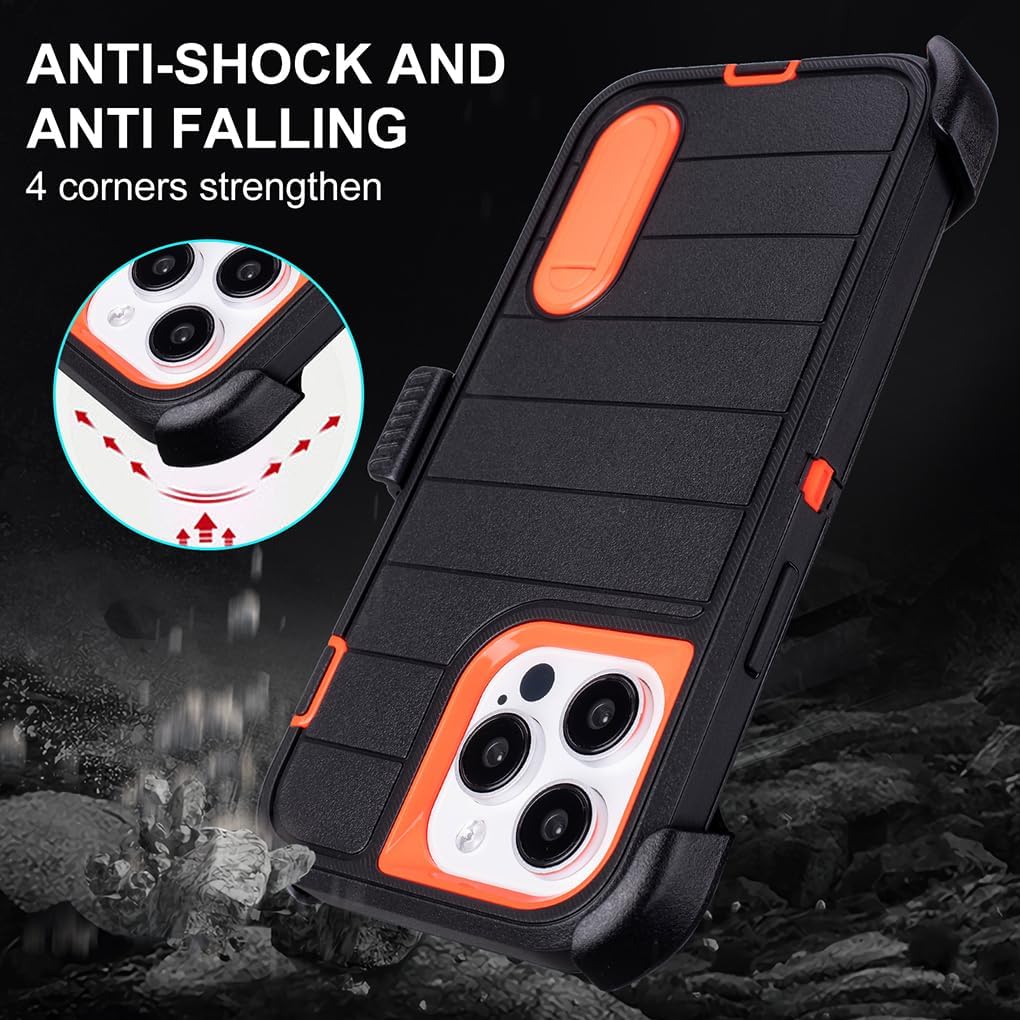 for Black iPhone 14 Pro Max Phone Case with Belt Clip Heavy Duty Holster ShockProof Cases,3 Layers of Sturdy,Military Grade Protective Cases for iPhone 14 Pro Max Case with Clip (Black+Orange) - Image 5