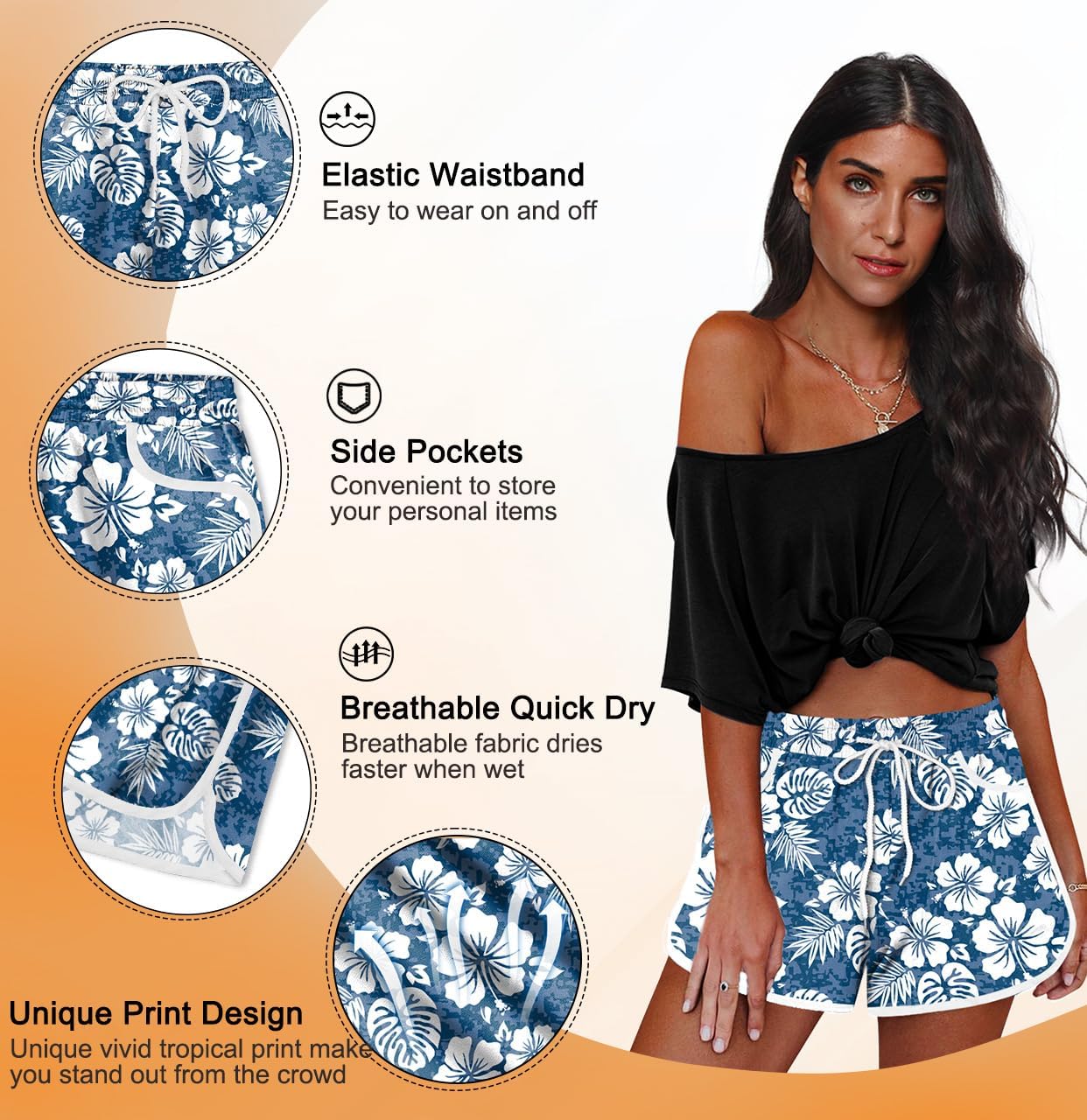 For G and PL Women Summer Floral Beach Boardshorts with Pockets Swim Trunks - Image 5